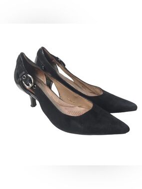 Circa Joan & David Callalilly Heels Black Nubuck + Patent Leather Womens 6.5